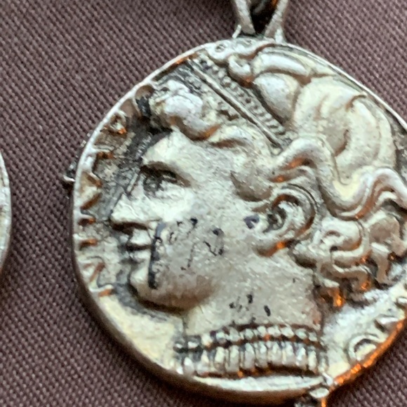 Apollo Greek Roman Simulated Coin Silver Tone Clip On Earrings Jewelry - Picture 4 of 10